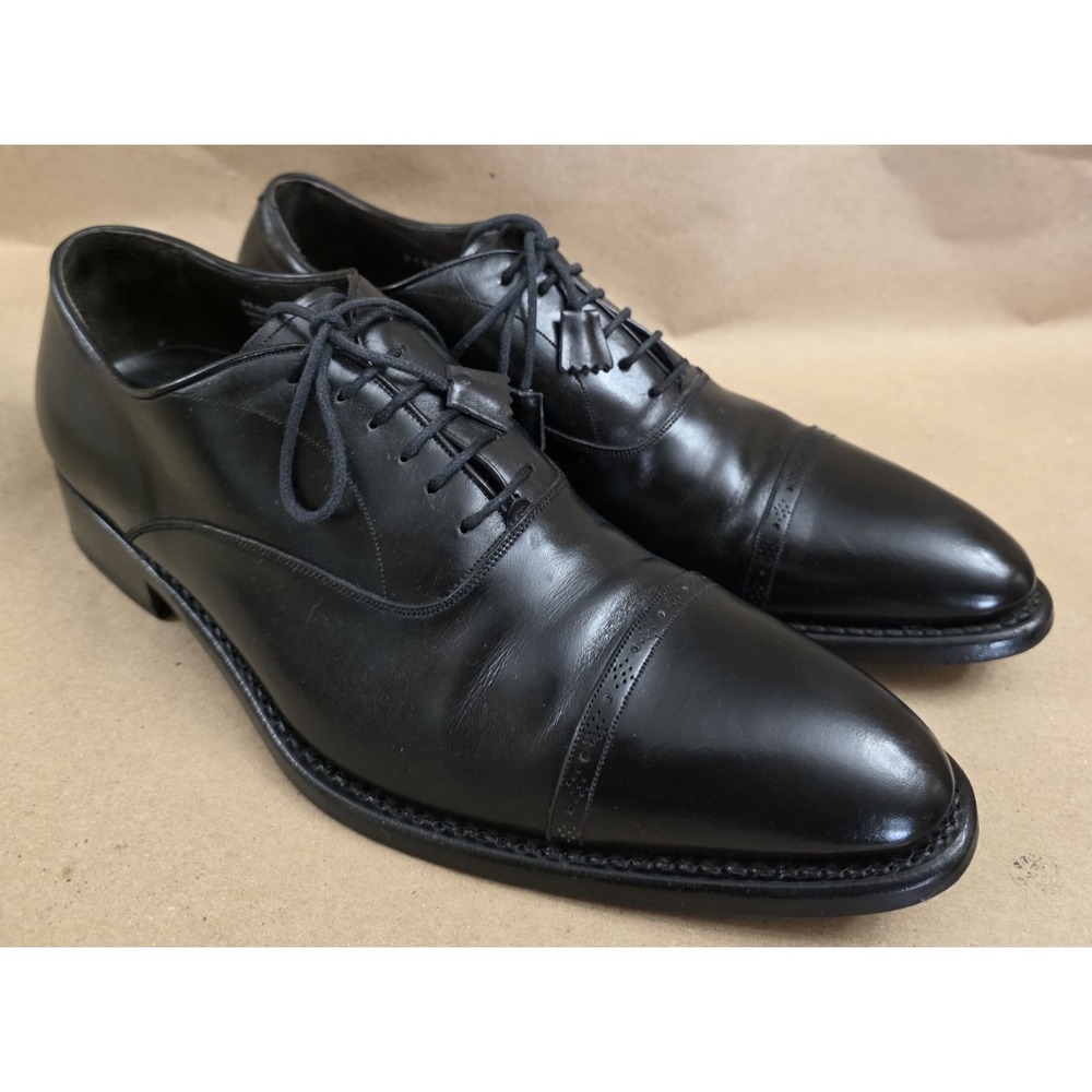 Calzoleria Harris Sz 7 UK Handmade Shoes Black Leather Cap Toe Oxford Italy Mens